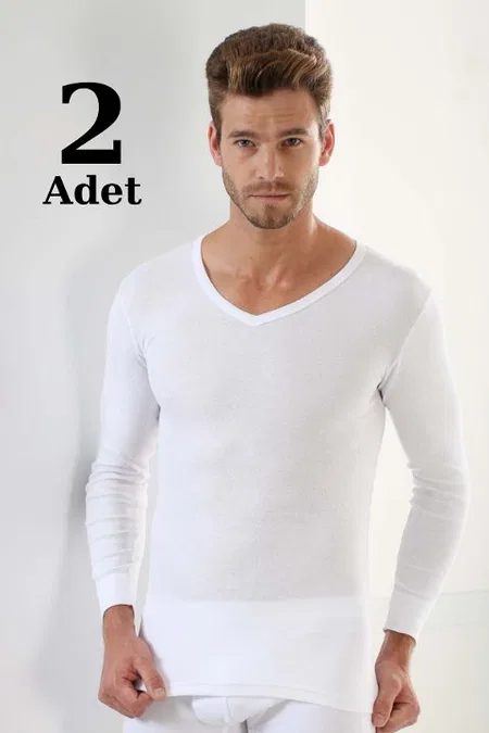 Ribana Uzun Kollu V Yaka Body 2'li Paket Arma Yıldız 1127 - Beyaz