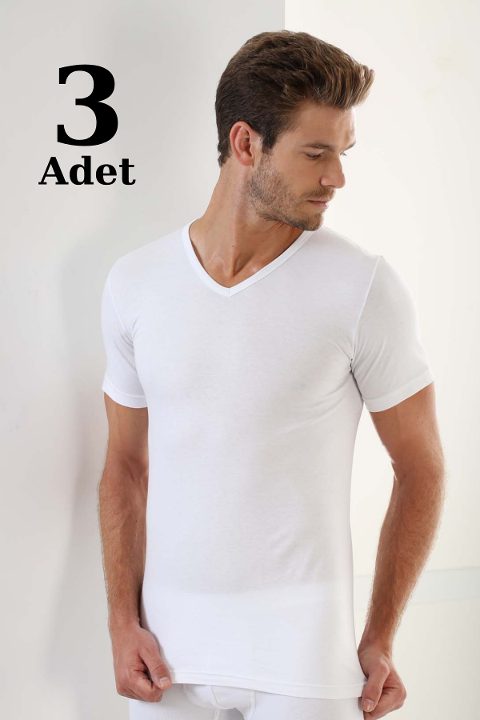 Pamuk Ribana V Yaka Tişört 3'lü Paket Arma Yıldız 1155