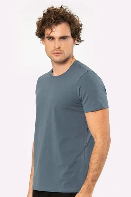 Pamuklu Elastan Bisiklet Yaka Erkek T-shirt Cacharel 1331 - MAVİ1