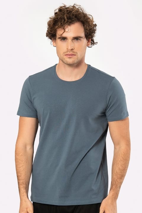 Pamuklu Elastan Bisiklet Yaka Erkek T-shirt Cacharel 1331 - MAVİ1