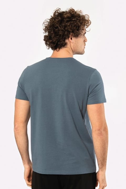 Pamuklu Elastan Bisiklet Yaka Erkek T-shirt Cacharel 1331 - MAVİ1