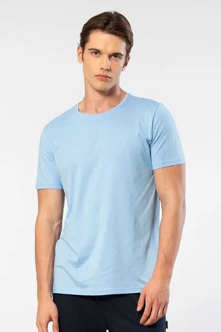 Modal Pamuklu Bisiklet Yaka Erkek T-shirt Cacharel 2169 - Açık Mavi