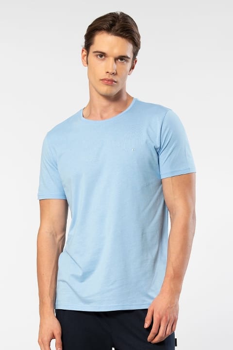 Modal Pamuklu Bisiklet Yaka Erkek T-shirt Cacharel 2169 - Açık Mavi