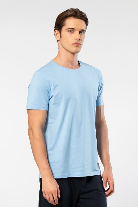 Modal Pamuklu Bisiklet Yaka Erkek T-shirt Cacharel 2169 - Açık Mavi