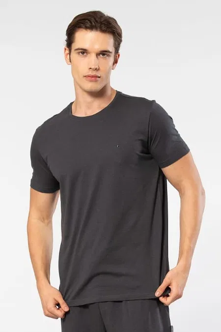 Yumuşak Pamuklu Kısa Kollu T-shirt Cacharel 2169 - Antrasit