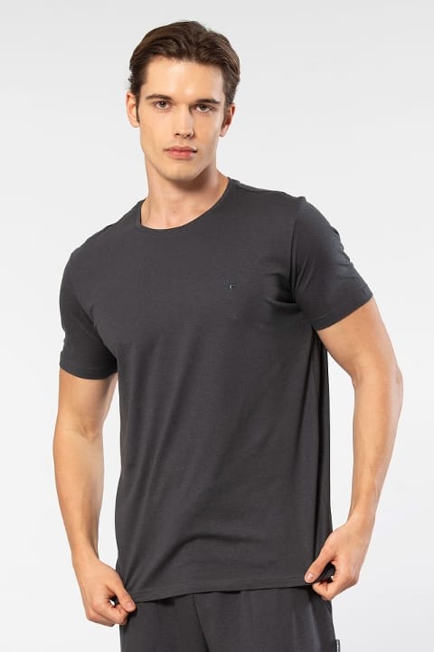 Yumuşak Pamuklu Kısa Kollu T-shirt Cacharel 2169 - Antrasit