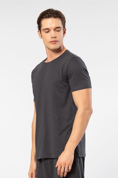Yumuşak Pamuklu Kısa Kollu T-shirt Cacharel 2169 - Antrasit