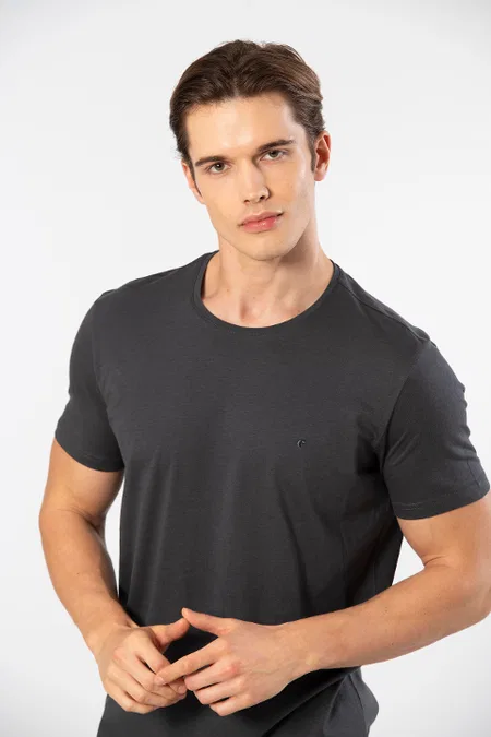 Yumuşak Pamuklu Kısa Kollu T-shirt Cacharel 2169 - Antrasit