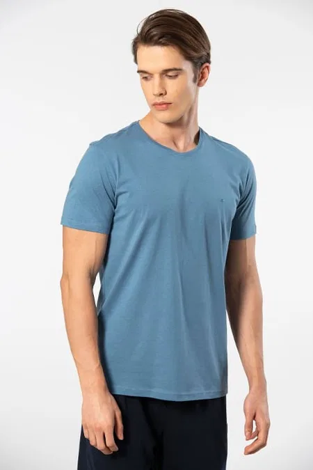 Pamuk ve Modal Kısa Kollu T-shirt Cacharel 2169 - İndigo
