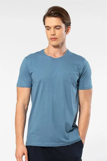 Pamuk ve Modal Kısa Kollu T-shirt Cacharel 2169 - İndigo