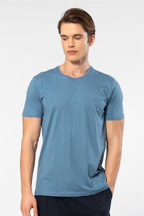 Pamuk ve Modal Kısa Kollu T-shirt Cacharel 2169 - İndigo