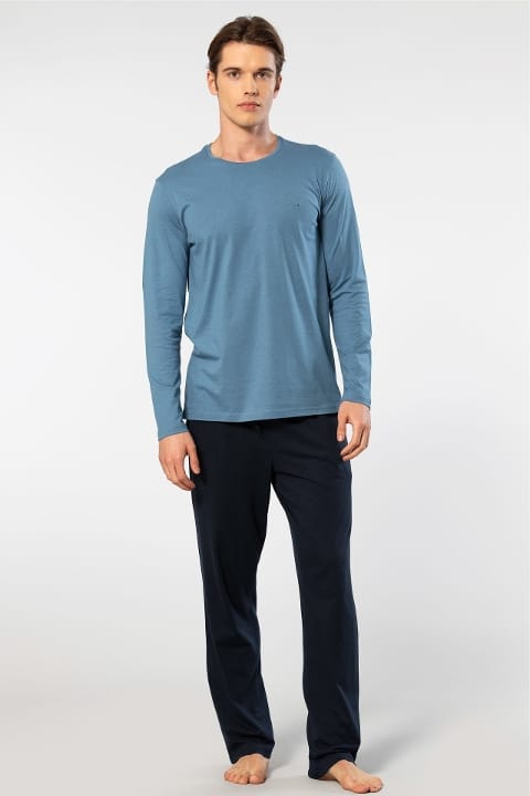 Modal Uzun Kollu Erkek Pijama Takımı Cacharel 2244 - İndigo