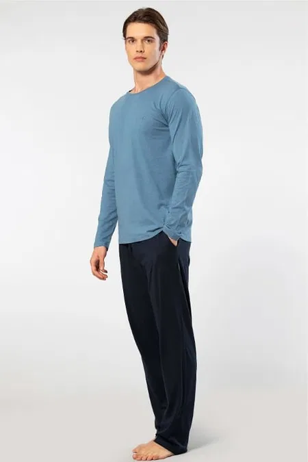 Modal Uzun Kollu Erkek Pijama Takımı Cacharel 2244 - İndigo