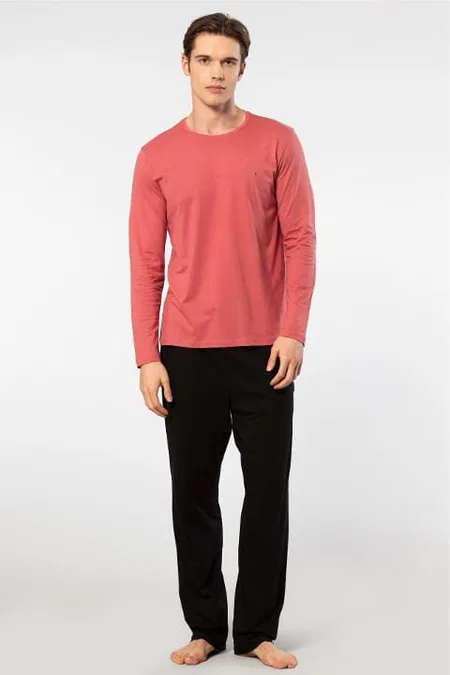 Modal Pamuklu Uzun Kollu Pijama Takımı Cacharel 2244 - Mercan