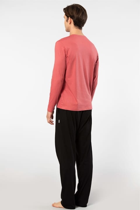 Modal Pamuklu Uzun Kollu Pijama Takımı Cacharel 2244 - Mercan