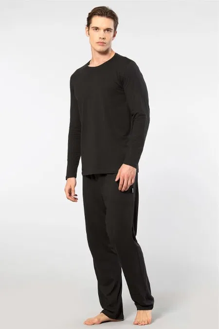 Modal Pamuklu Uzun Kollu Erkek Pijama Takımı Cacharel 2244 - Siyah