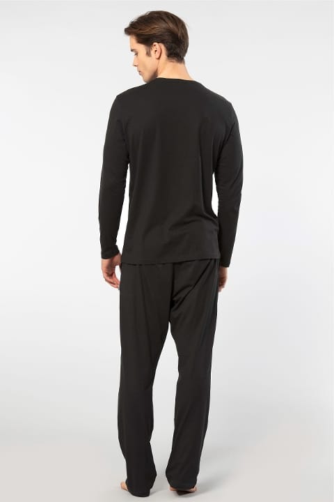 Modal Pamuklu Uzun Kollu Erkek Pijama Takımı Cacharel 2244 - Siyah