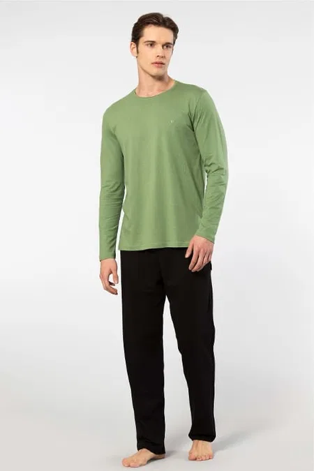 Uzun Kollu Modal Pamuklu Pijama Takımı Cacharel 2244 - Yeşil
