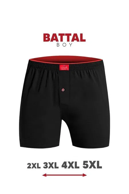 Pamuklu Düğmeli Erkek Boxer ÖTS 2655 - Siyah