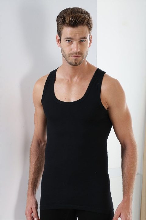 Pamuklu Siyah Erkek Atlet Uzun Boy Arma Yıldız 9142