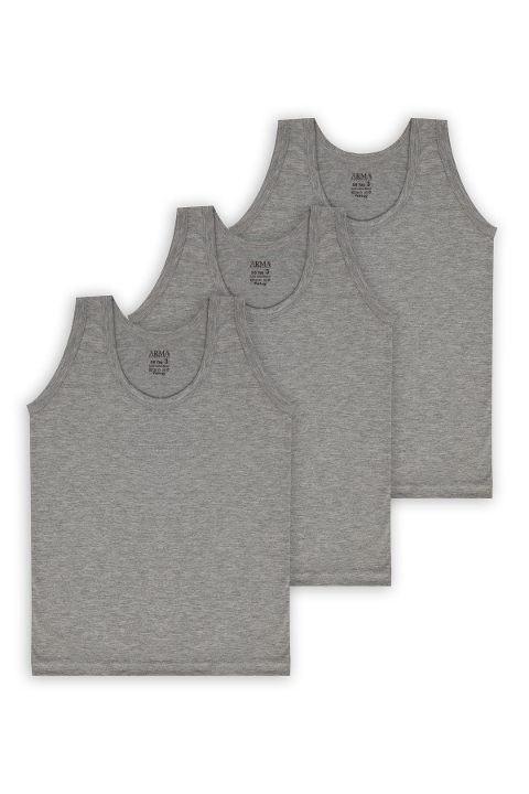 Pamuklu Esnek Atlet 3lü Paket Erkek Çocuk Arma Yıldız 5548 - Gri