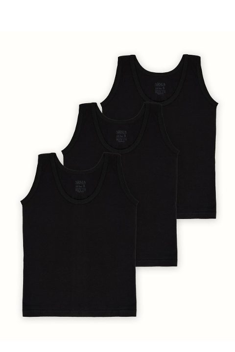 Pamuklu Penye Siyah Atlet 3lü Paket Erkek Çocuk Arma Yıldız 5548