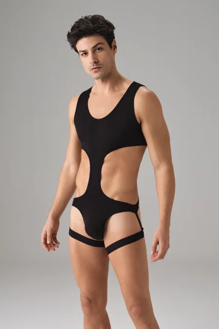 Modal Pamuk Elastan Erkek Fantezi Jartiyer Detaylı String Body Doreanse 3043 - Siyah