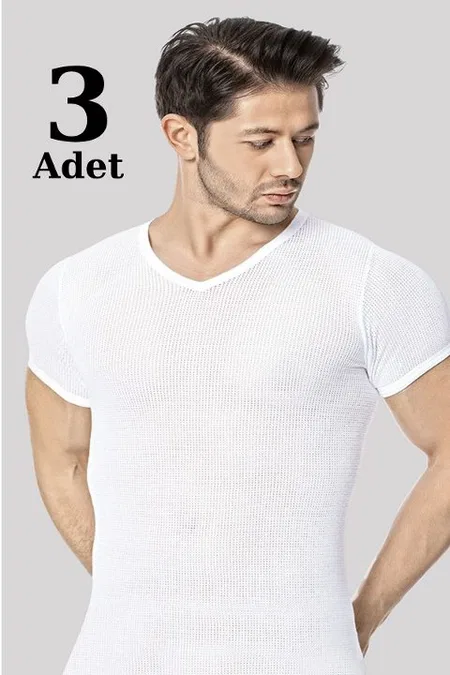 Pamuklu V Yaka Erkek Atlet 3'lü Paket Arma Yıldız 1181 - Beyaz