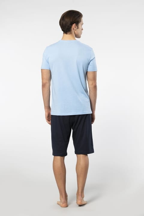 Kısa Kollu Cepli Modal Pijama Takımı Cacharel 2193 - Açık Mavi