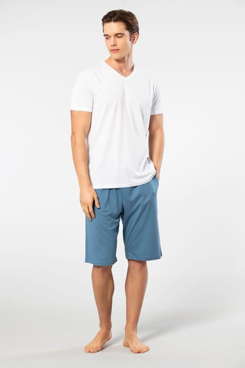 Cepli Kısa Kollu Modal Pamuklu Erkek Pijama Takımı Cacharel 2193 - Beyaz