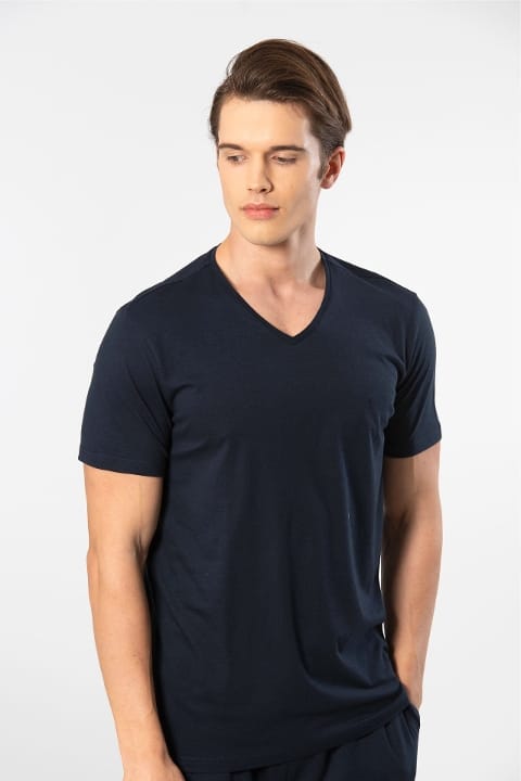 Kısa Kollu Modal Pijama Takımı Erkek Cacharel 2193 - Lacivert