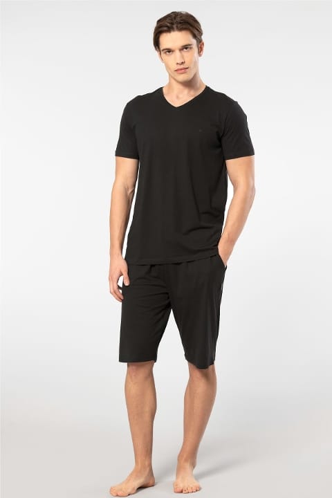 Modal Pamuklu Kısa Kollu Şortlu Pijama Takımı Cacharel 2193