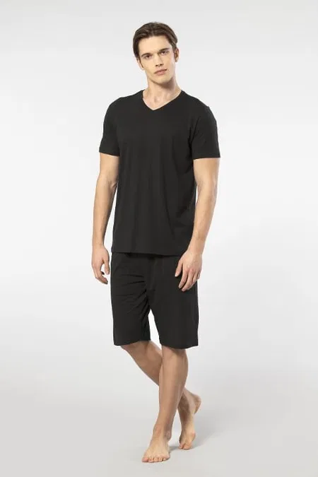 Modal Pamuklu Kısa Kollu Şortlu Pijama Takımı Cacharel 2193 - Siyah