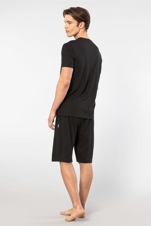 Modal Pamuklu Kısa Kollu Şortlu Pijama Takımı Cacharel 2193 - Siyah