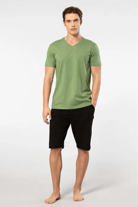 Modal Cepli Kısa Kollu Erkek Bermuda Pijama Takımı Cacharel 2193 - Yeşil