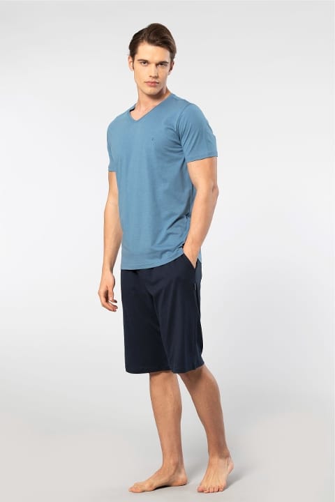 Modal Pamuklu Kısa Kollu Pijama Takımı Cacharel 2193 - İndigo