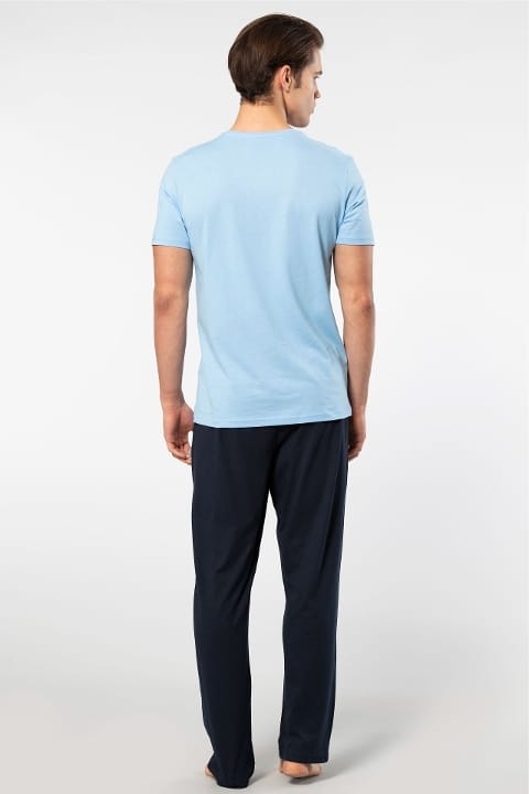 Kısa Kollu Modal Pamuk Erkek Pijama Takımı Cacharel 2192 - Açık Mavi