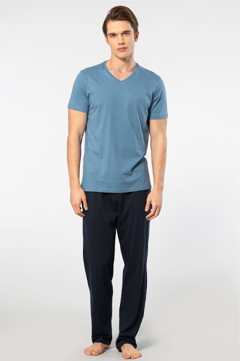 Pamuklu Sarı Kısa Kollu Erkek Pijama Takımı Cacharel 2192 - İndigo