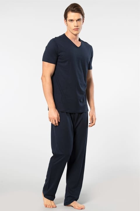 V Yaka Kısa Kollu Modal Erkek Pijama Takımı Cacharel 2192