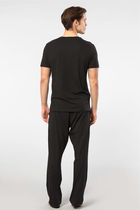 Kısa Kollu Cepli V Yaka Modal Erkek Pijama Takımı Cacharel 2192 - Siyah