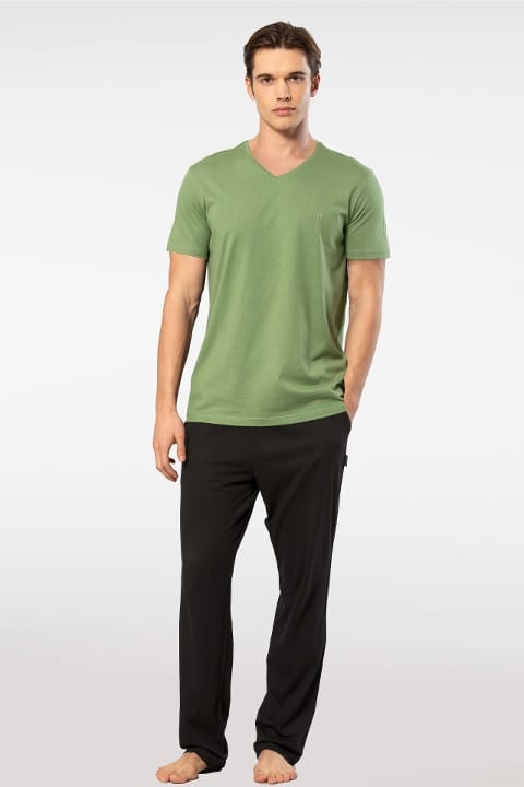 Kısa Kollu Modal Pijama Takımı Lila Cacharel 2192 - Yeşil