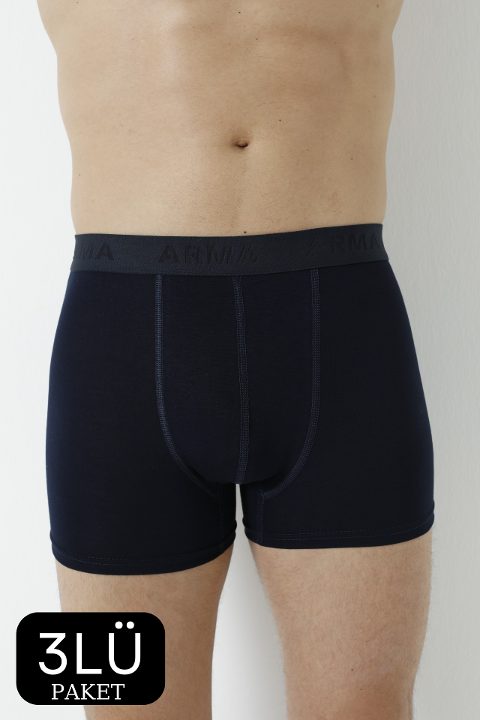 Bambu Esnek Bel Lacivert Boxer 3'lü Paket Arma Yıldız 1172