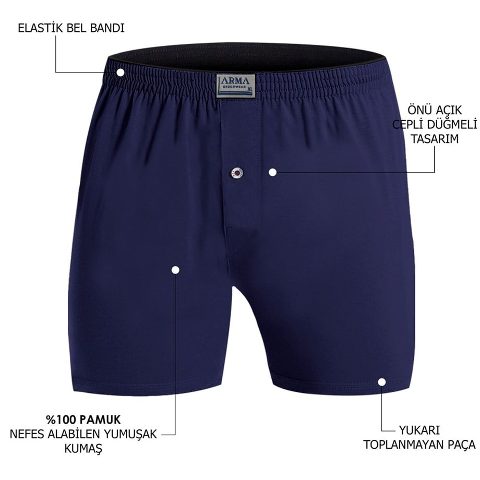 Pamuk Süprem Lacivert Boxer Arma Yıldız 1140 - Lacivert