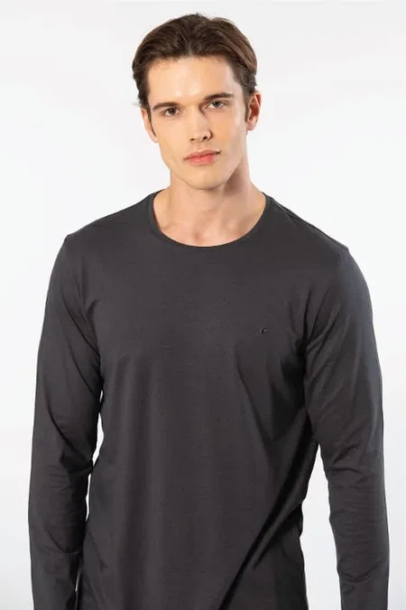 Pamuklu Modal Bisiklet Yaka Erkek T-shirt Cacharel 2242 - Antrasit