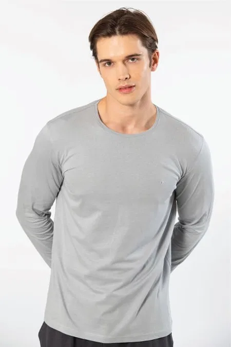 Modal Pamuklu Bisiklet Yaka Erkek T-shirt Cacharel 2242 - Gri