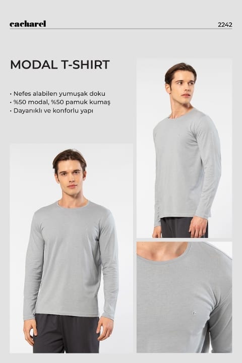 Modal Pamuklu Bisiklet Yaka Erkek T-shirt Cacharel 2242 - 2