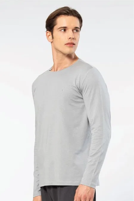 Modal Pamuklu Bisiklet Yaka Erkek T-shirt Cacharel 2242 - Gri