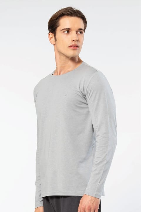 Modal Pamuklu Bisiklet Yaka Erkek T-shirt Cacharel 2242 - Gri