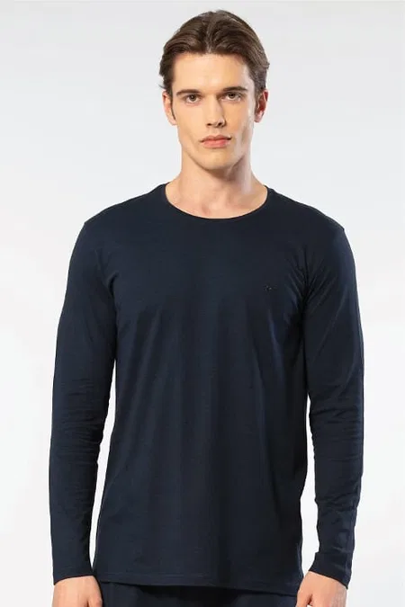 Modal Pamuklu Bisiklet Yaka Erkek T-shirt Cacharel 2242 - Lacivert