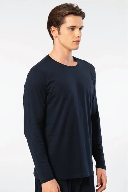 Modal Pamuklu Bisiklet Yaka Erkek T-shirt Cacharel 2242 - Lacivert